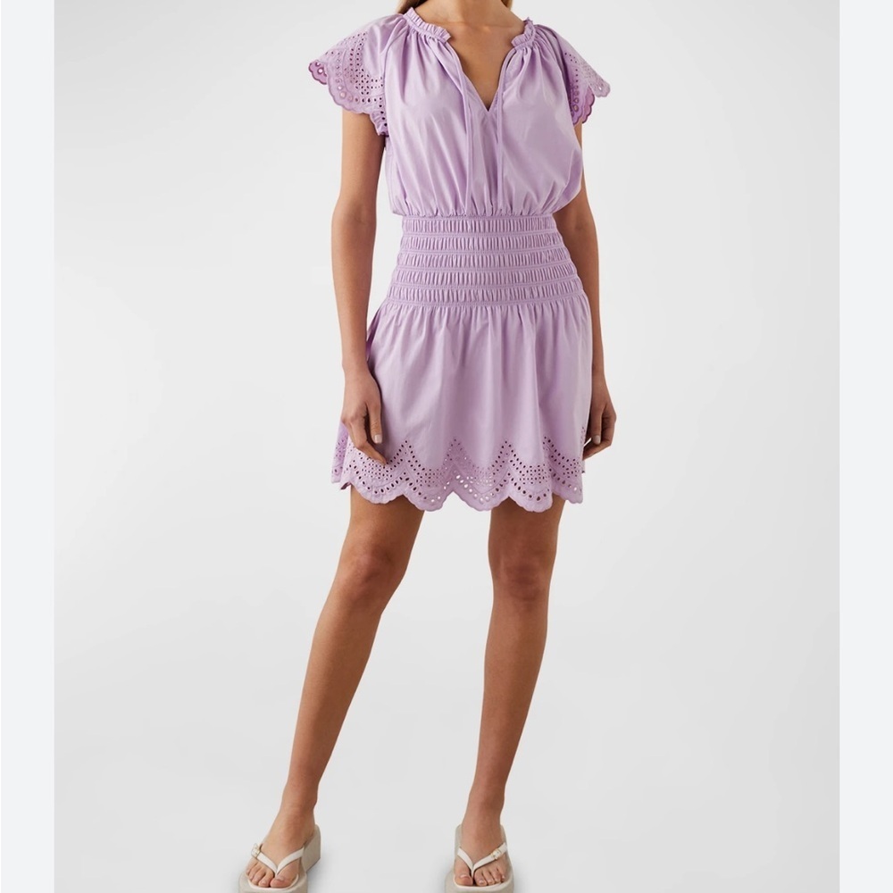 Rails Harper Lilac Orchid Eyelet-Trim Smocked Mini Dress Women’s Medium